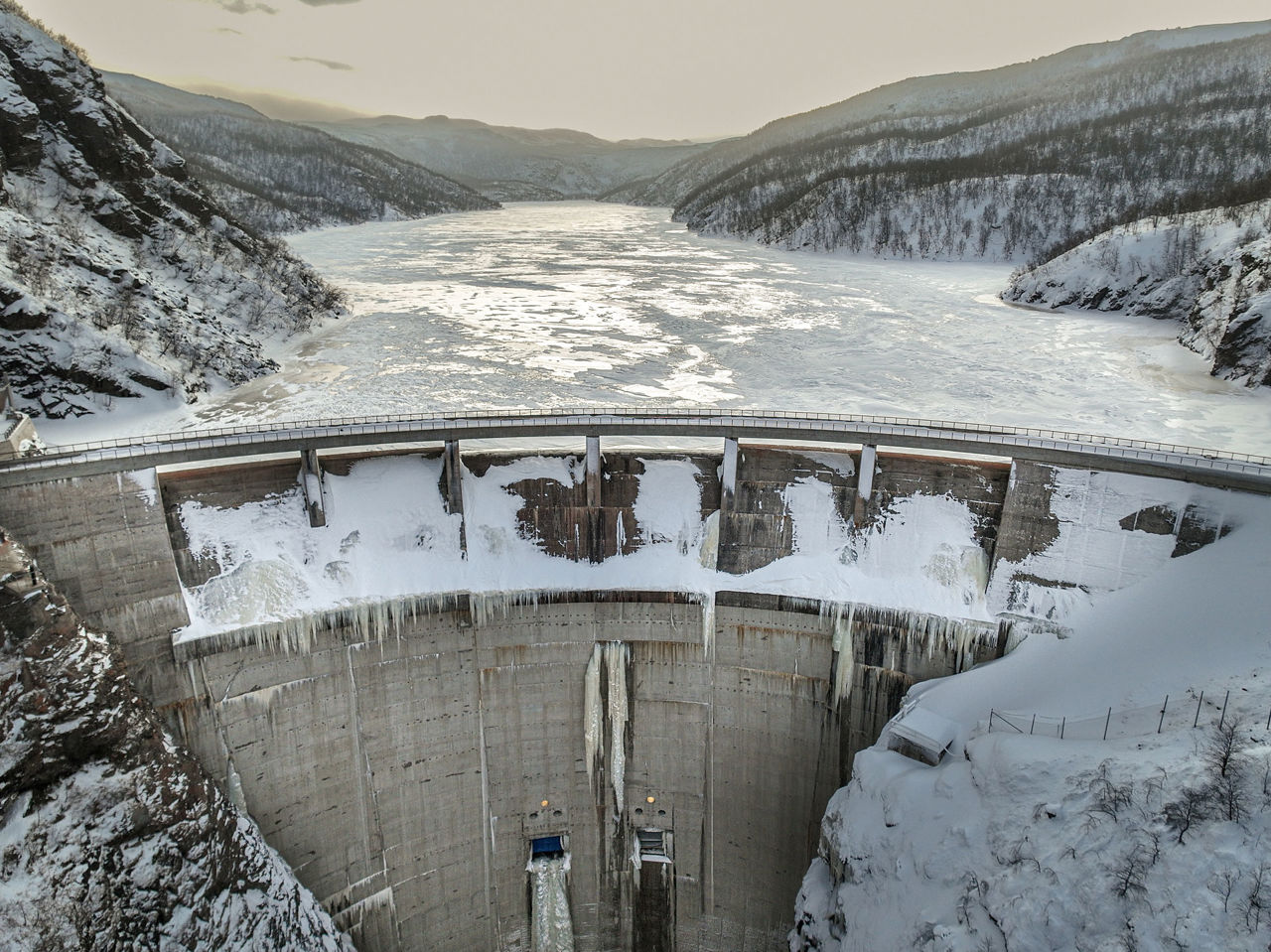 Dam i snølandskap