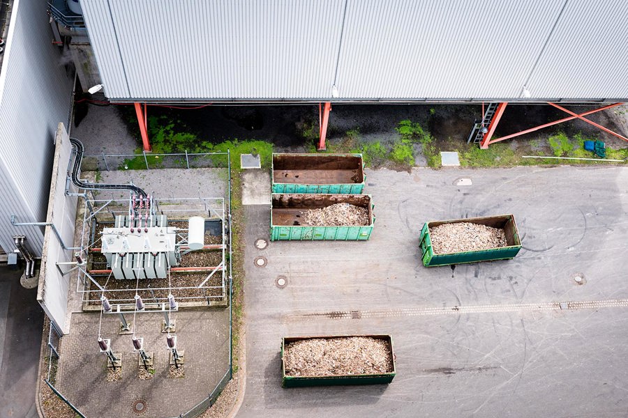 biomassekraftverk sett ovenfra