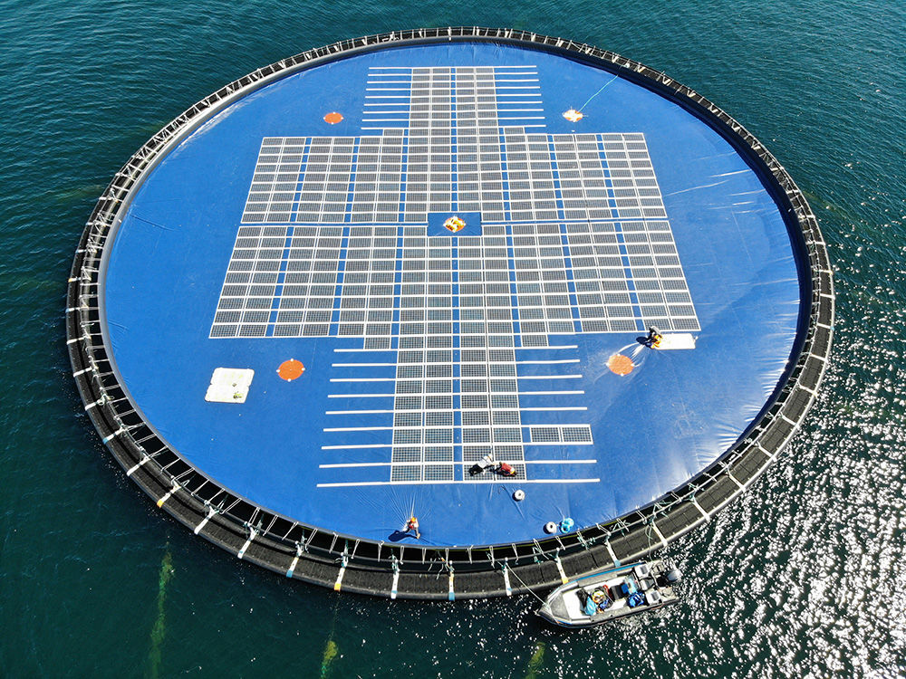 Eksempel p&aring; en enhet for flytende solkraftproduksjon fra Ocean Sun. Foto: Ocean Sun