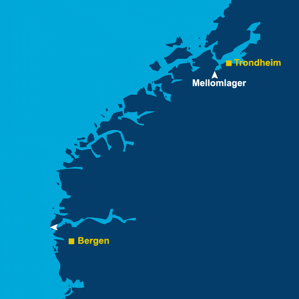 Kart som viser fraktrute for karbonfangst