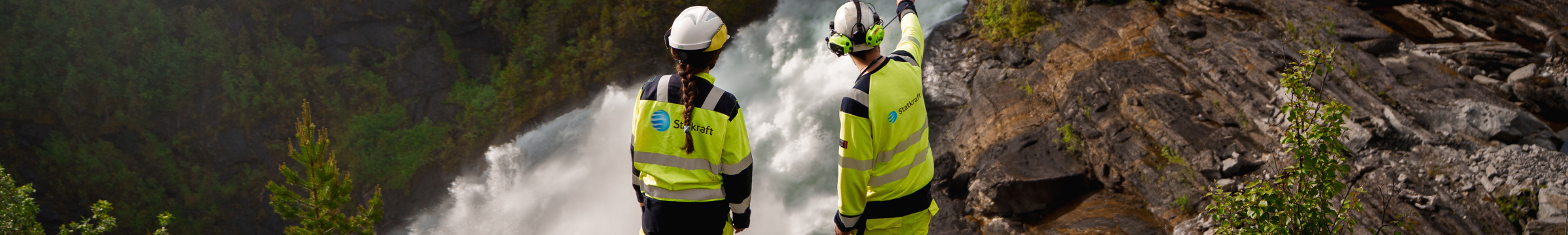 Ansatte ser utover et fossefall